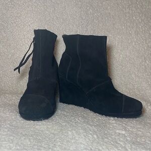 TOMS Black Wedge Booties Size 7.5